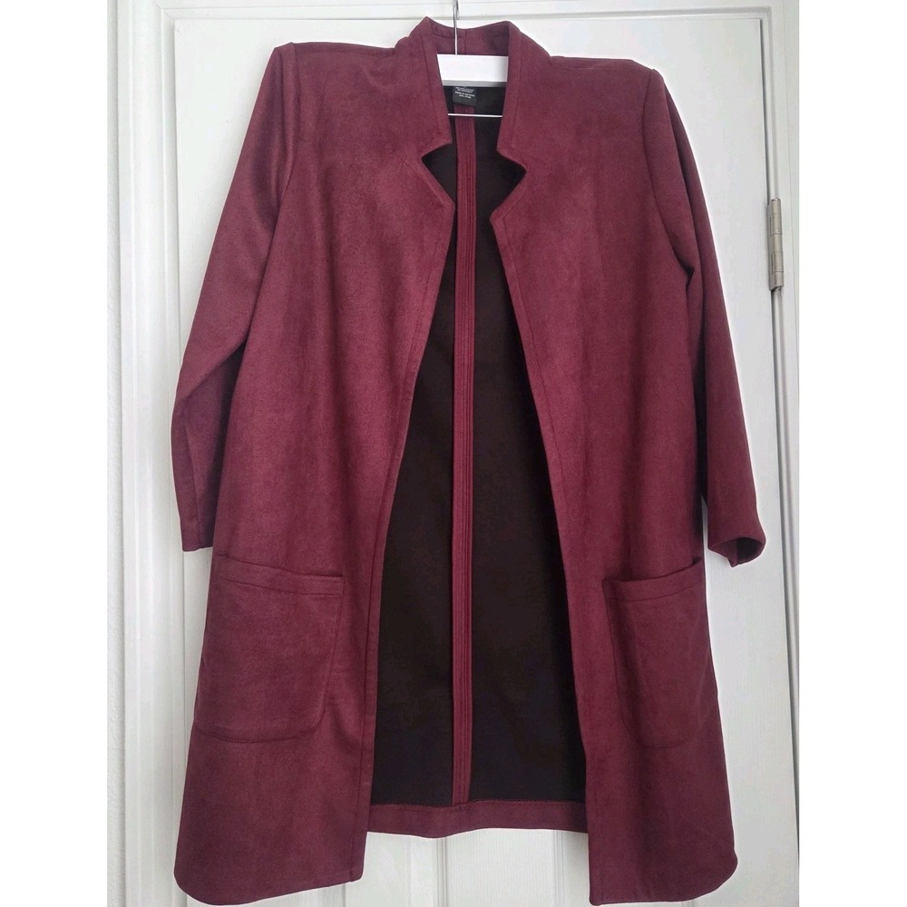 NYCC Open Front Blazer Jacket Dark Red Velour Women’s Size M Vintage
